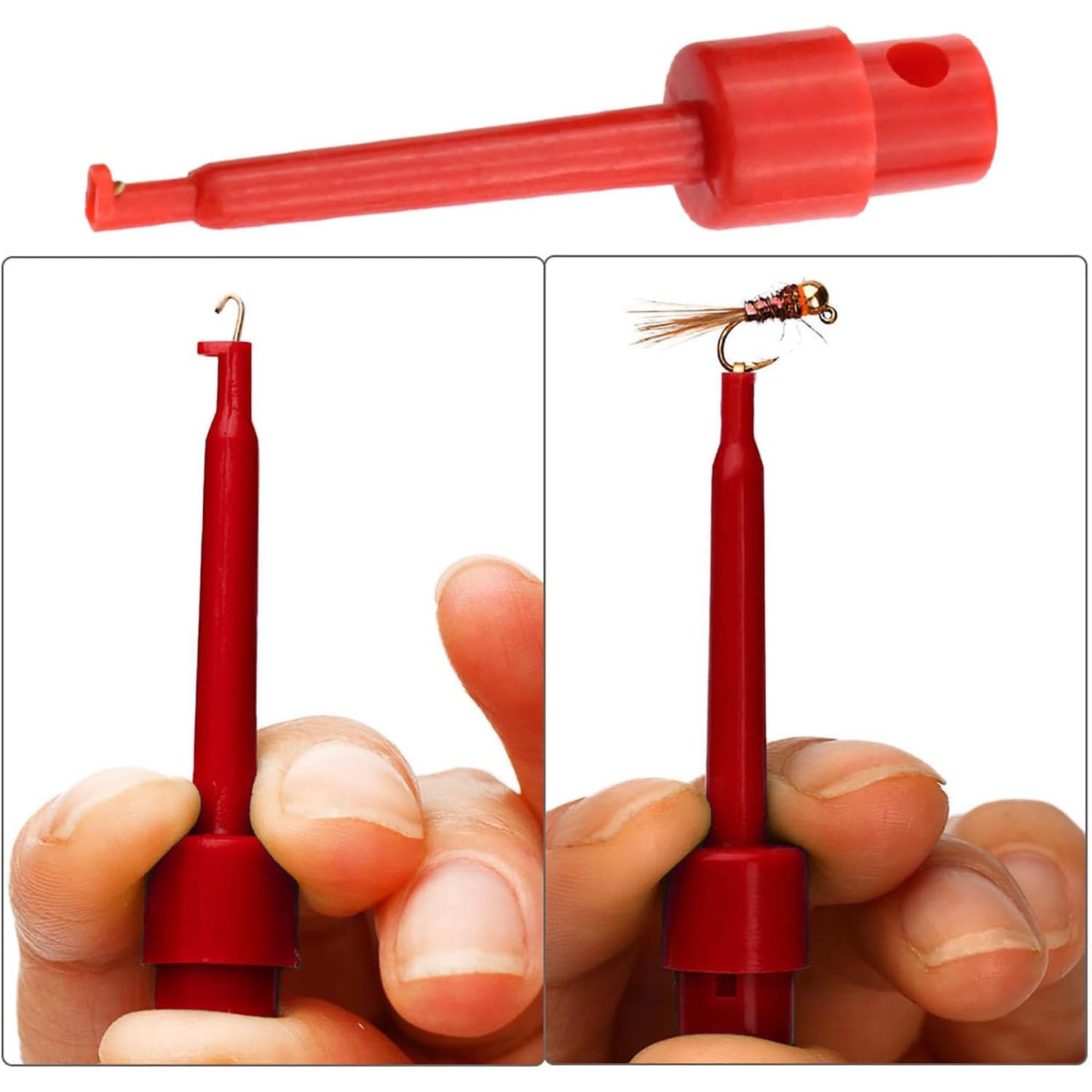 Product display: 6 plastic fly hook pliers in mixed colors