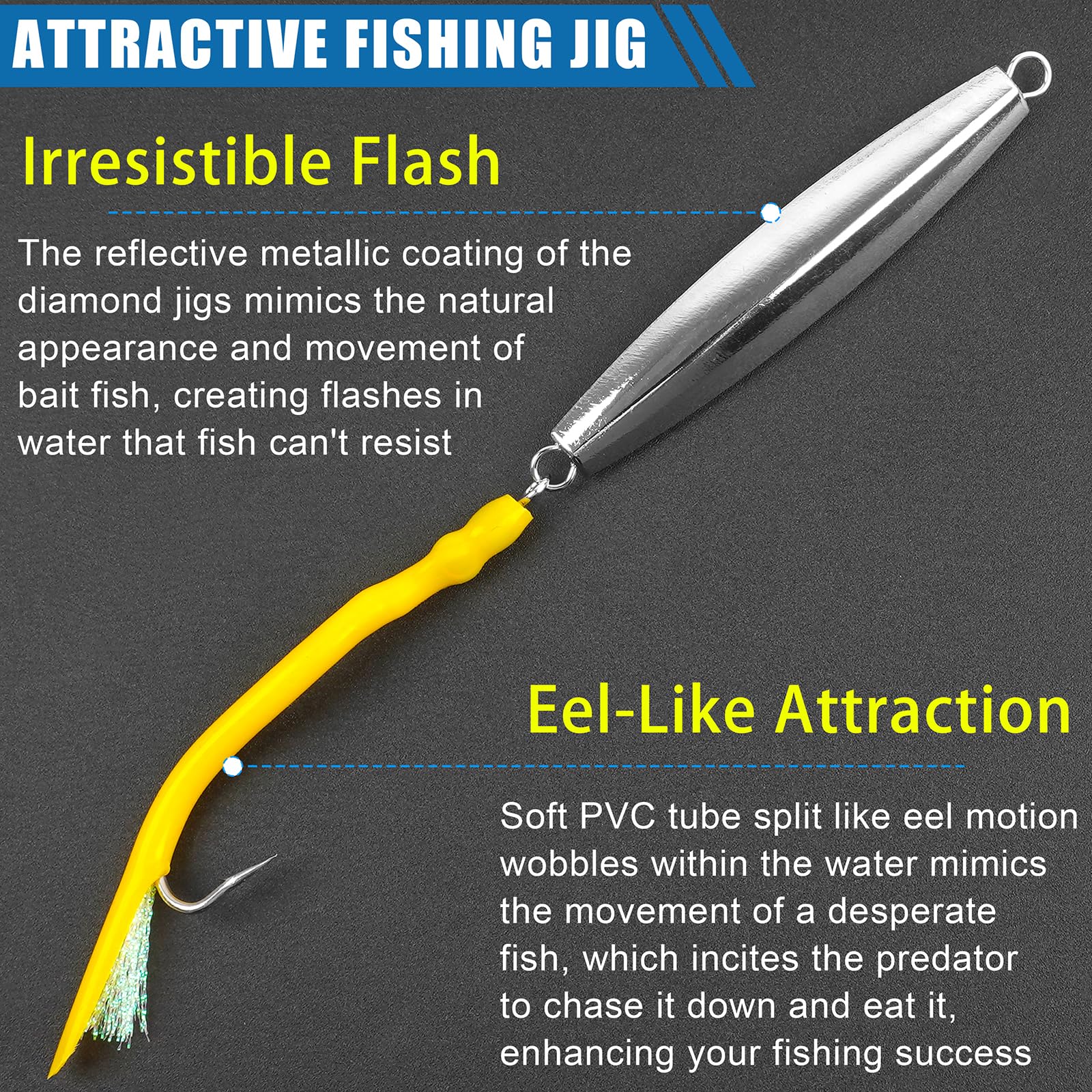 Diamond jig flashing and reflecting light in water