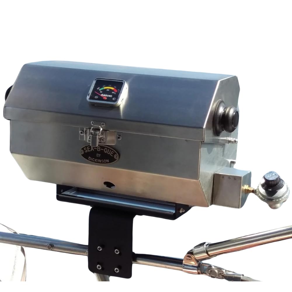 Dickinson Sea-B-Que Large with hood open for quick sea-side grilling.