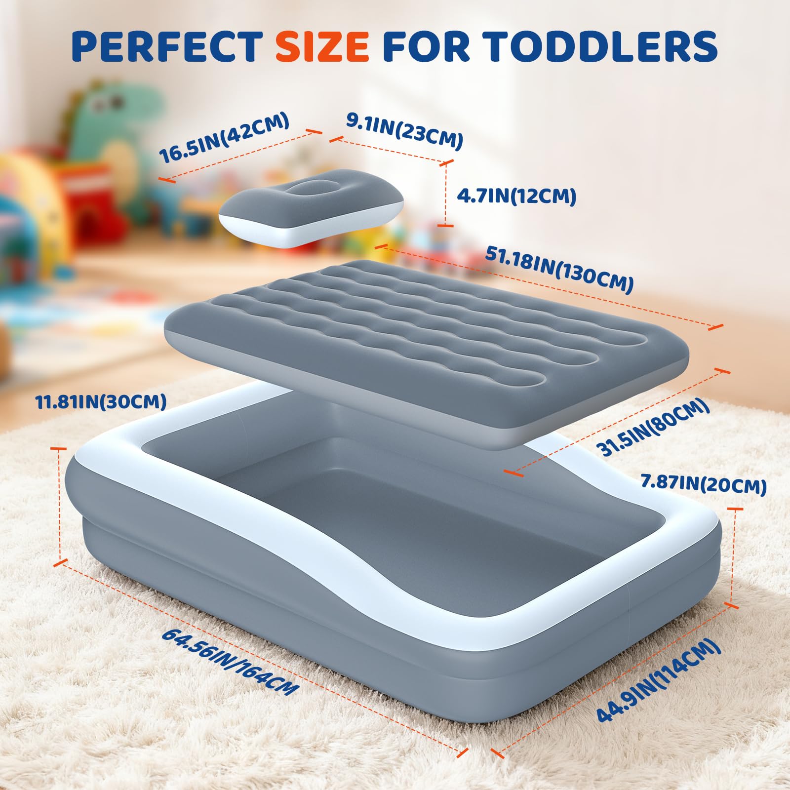 DICOLIN toddler bed with wrap-around safety keeps your child from rolling out at hotels.