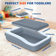 DICOLIN toddler bed with wrap-around safety keeps your child from rolling out at hotels.