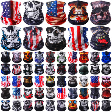 Didaey neck gaiter bulk with multi-designs, front view, versatile outdoor protection.