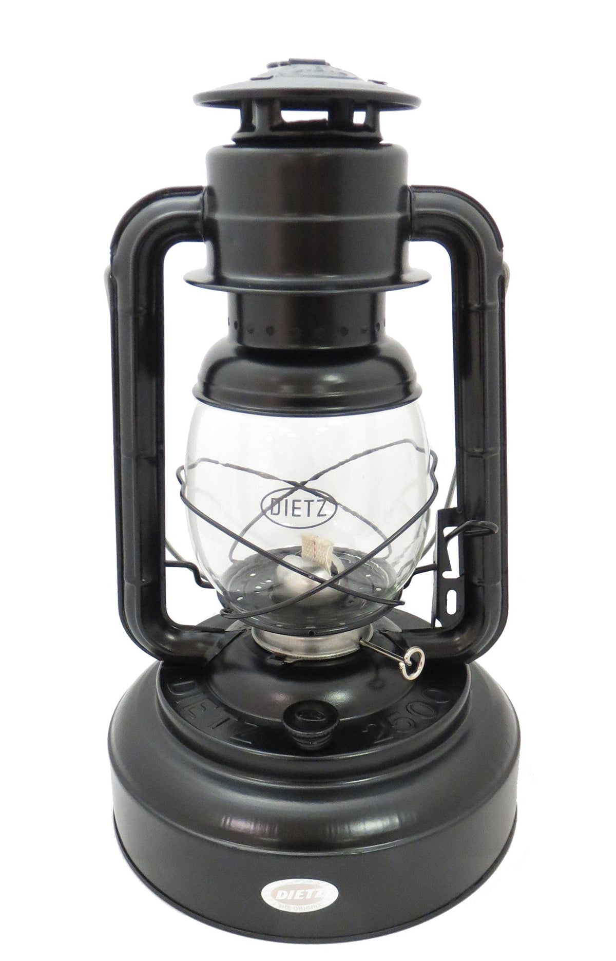 Dietz #2500 Jupiter Lantern front view in black for reliable camping lighting.
