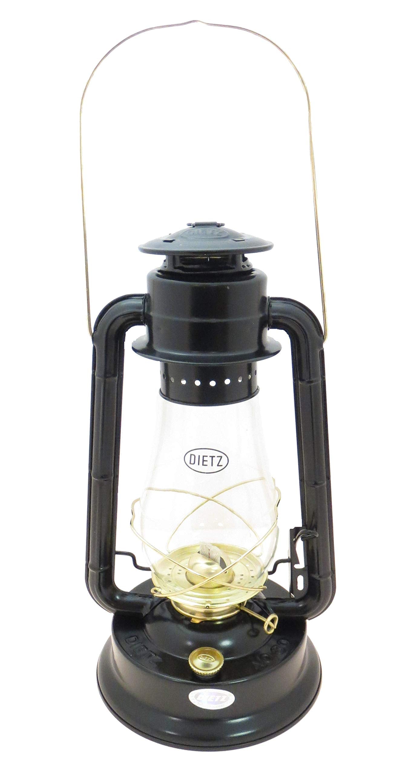 Dietz #80 Blizzard lantern front view in black and gold, ideal for outdoor camping lighting.