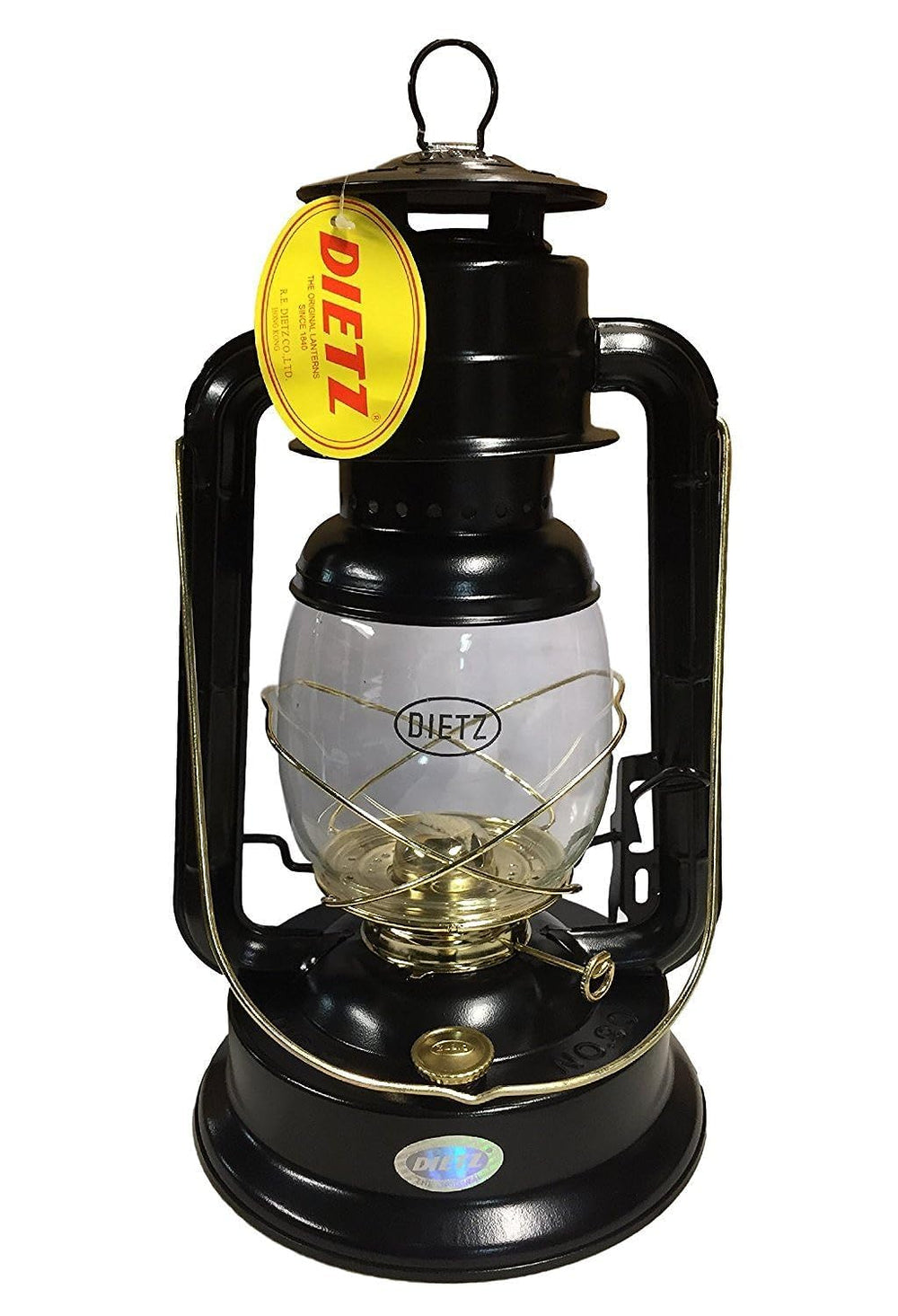 Dietz 90 D-Lite lantern in black and gold, ideal for camping and emergencies.