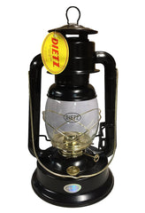 Dietz 90 D-Lite lantern in black and gold, ideal for camping and emergencies.