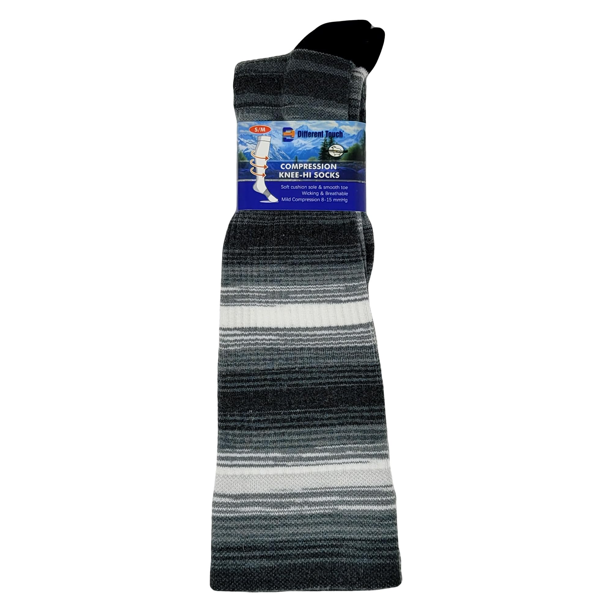 Different Touch wool socks highlight ventilation zones and water resistance for cold days.