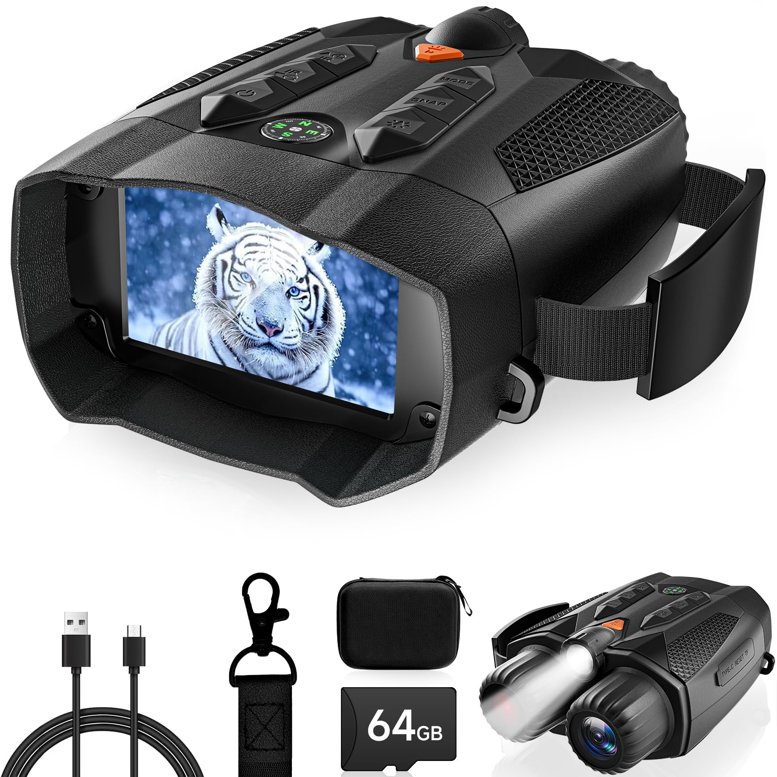 DIGIGOOD night vision goggles shown with the 3-inch screen for clear nocturnal viewing.