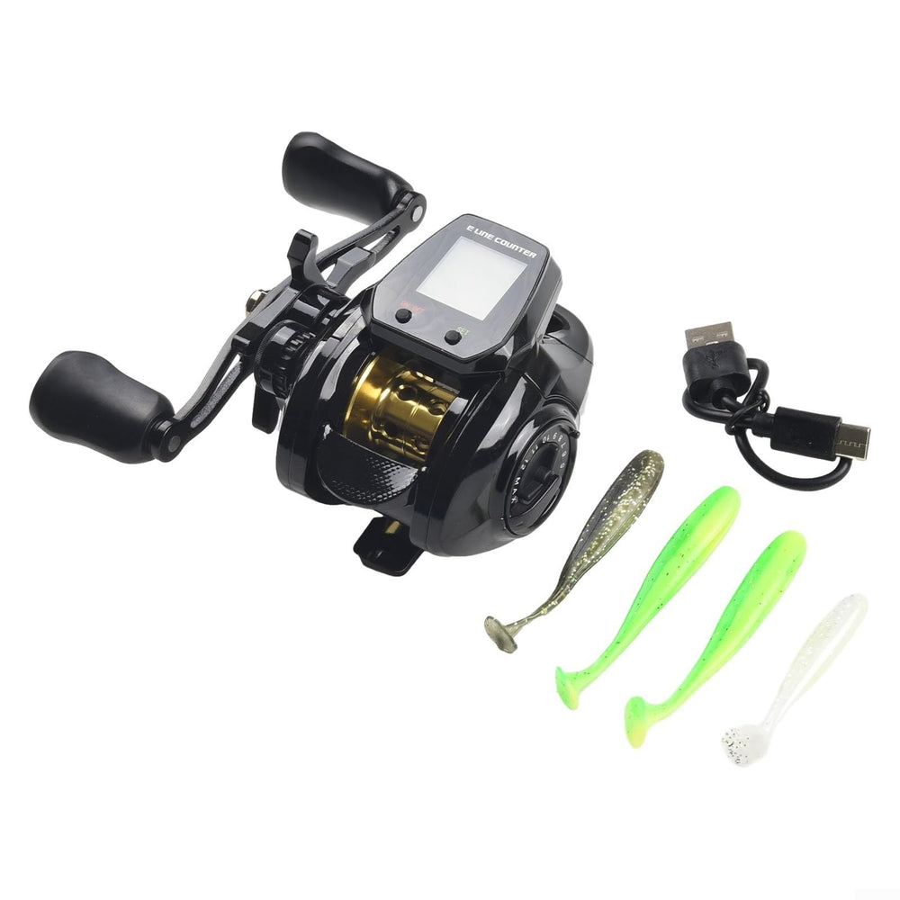 Digital baitcasting reel depth positioning cues at target depths for timing.
