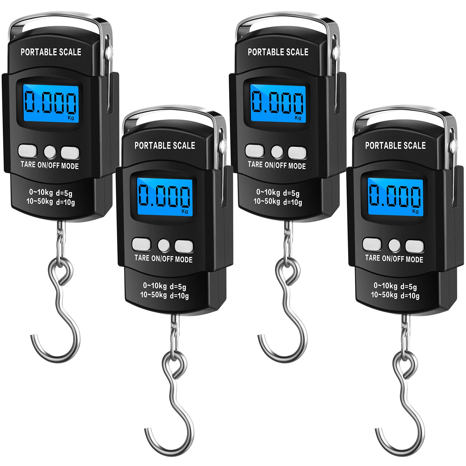 Four digital fishing scales with backlit display