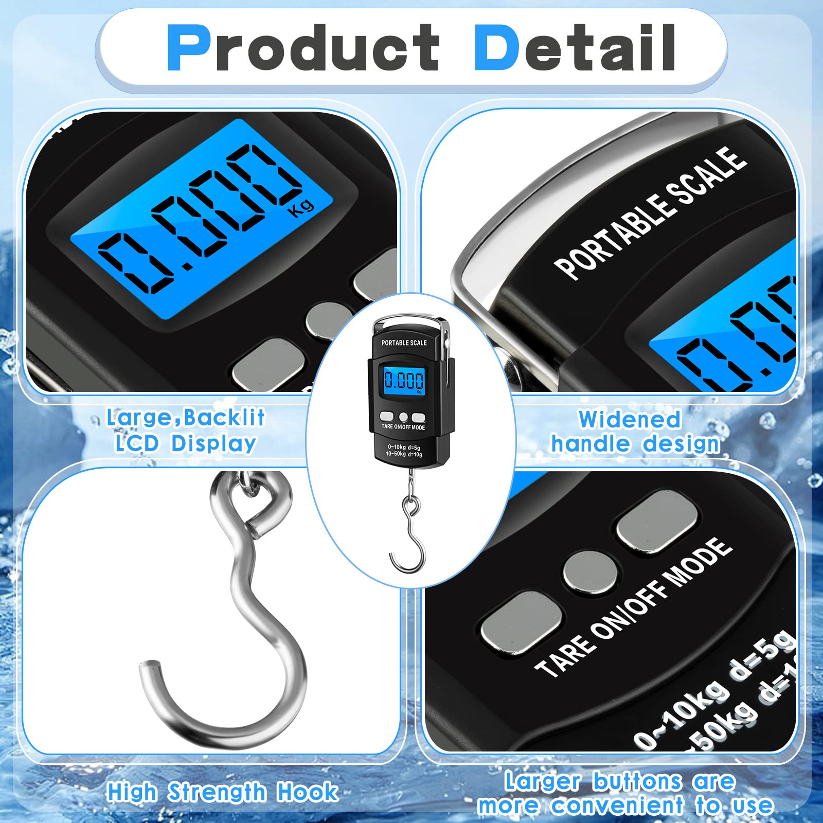 Hanging scale with built-in 3 ft tape measure