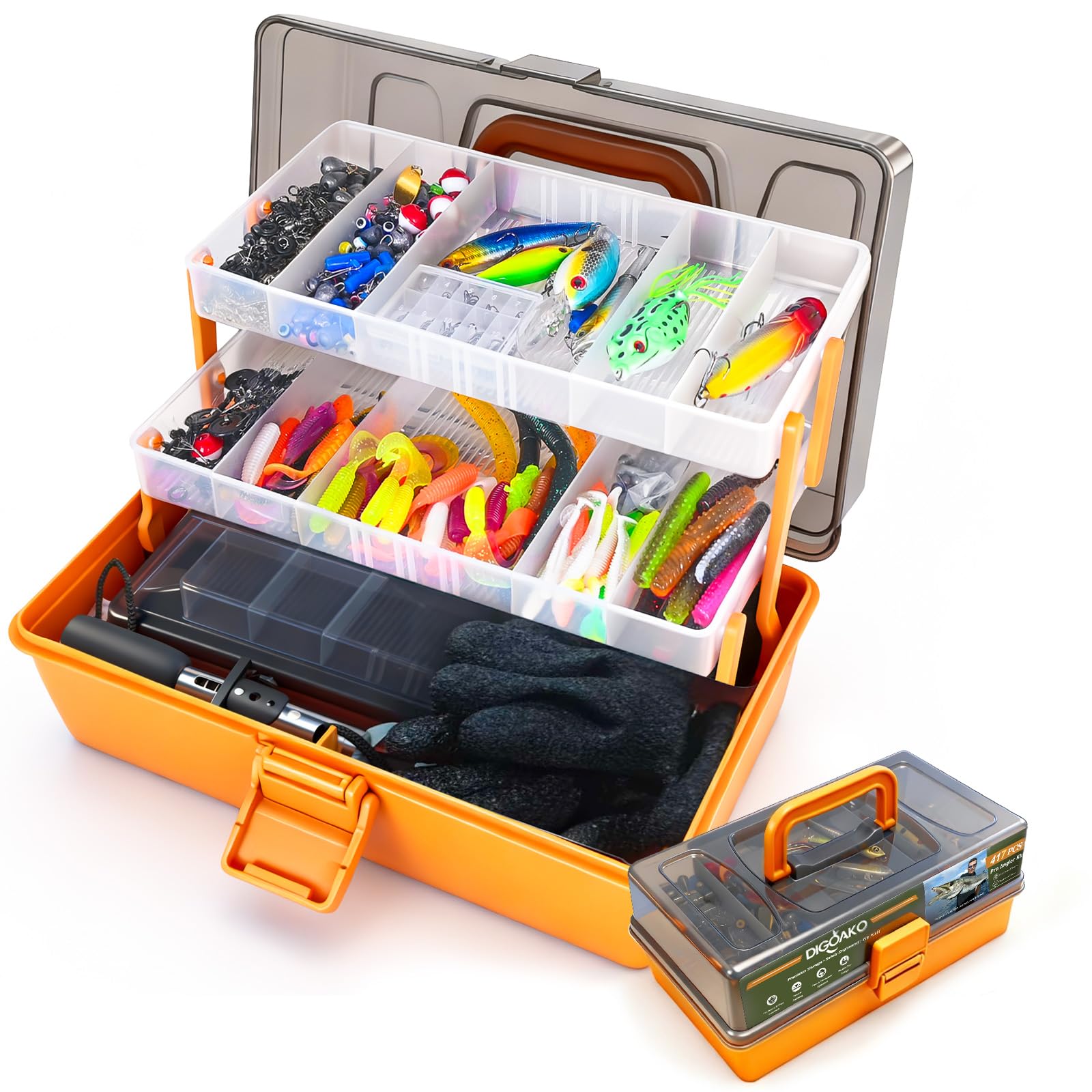 DIGOAKO large tackle box with three-tier organization for quick gear access