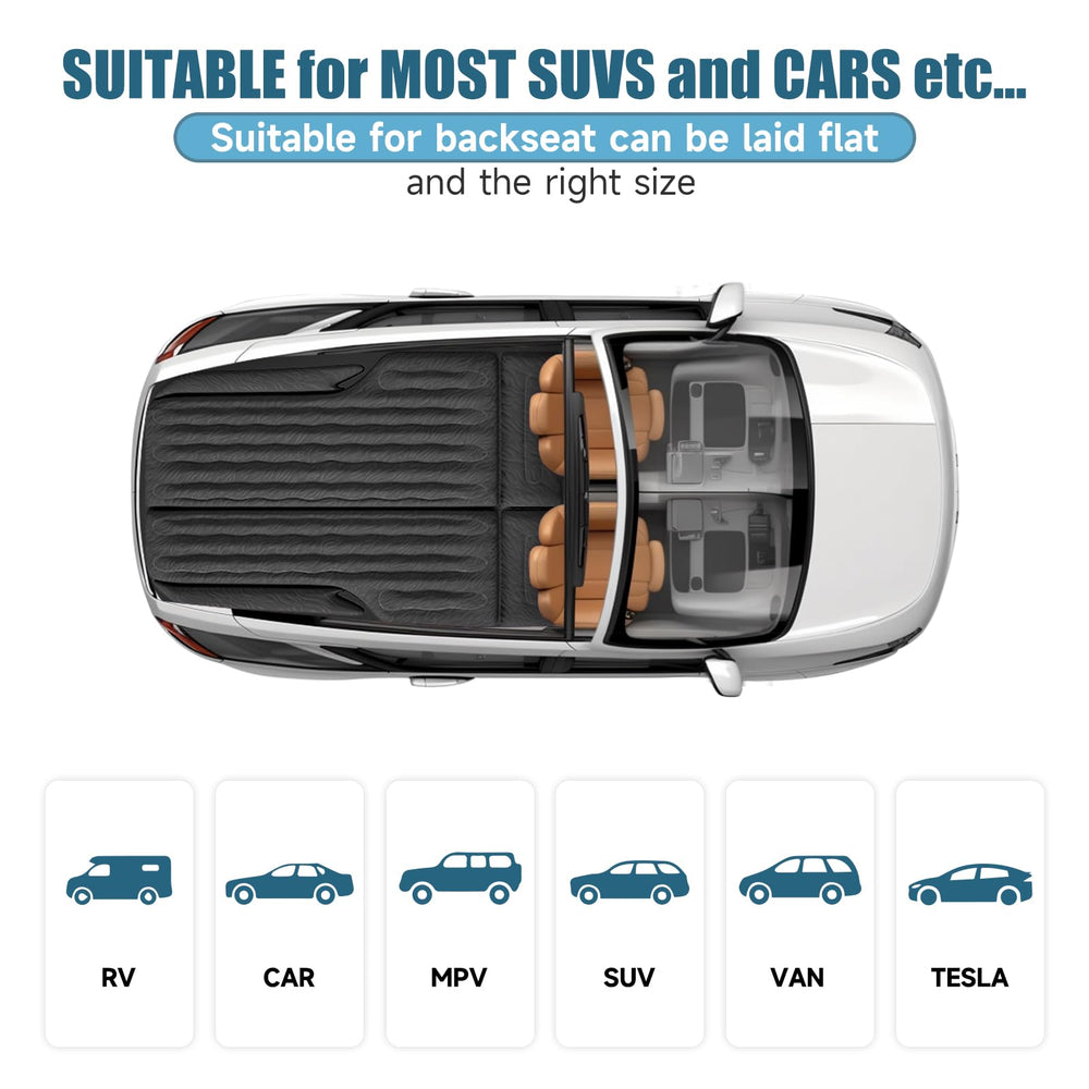 DikaSun family camping on SUV mattress illustrating extended vehicle sleeping space