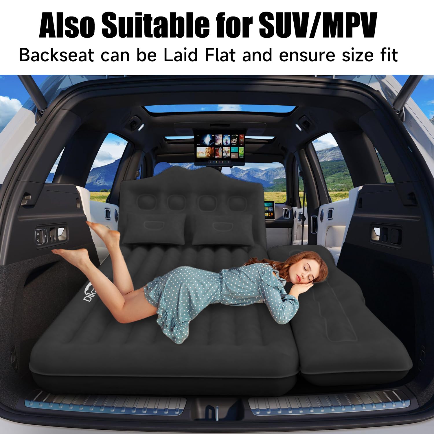 DikaSun inflatable SUV camping mattress with pillow for relaxed in-car lounging