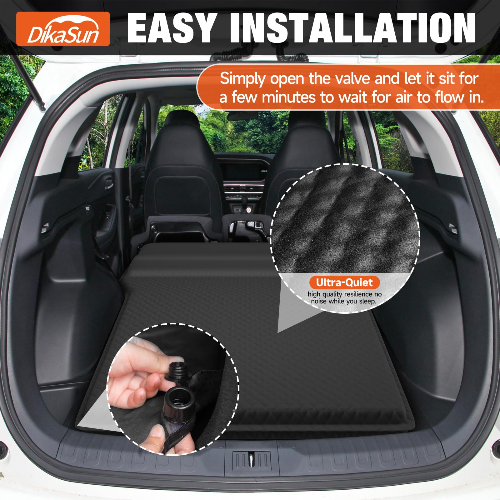 DikaSun SUV air mattress inflation valve for easy air control and setup.