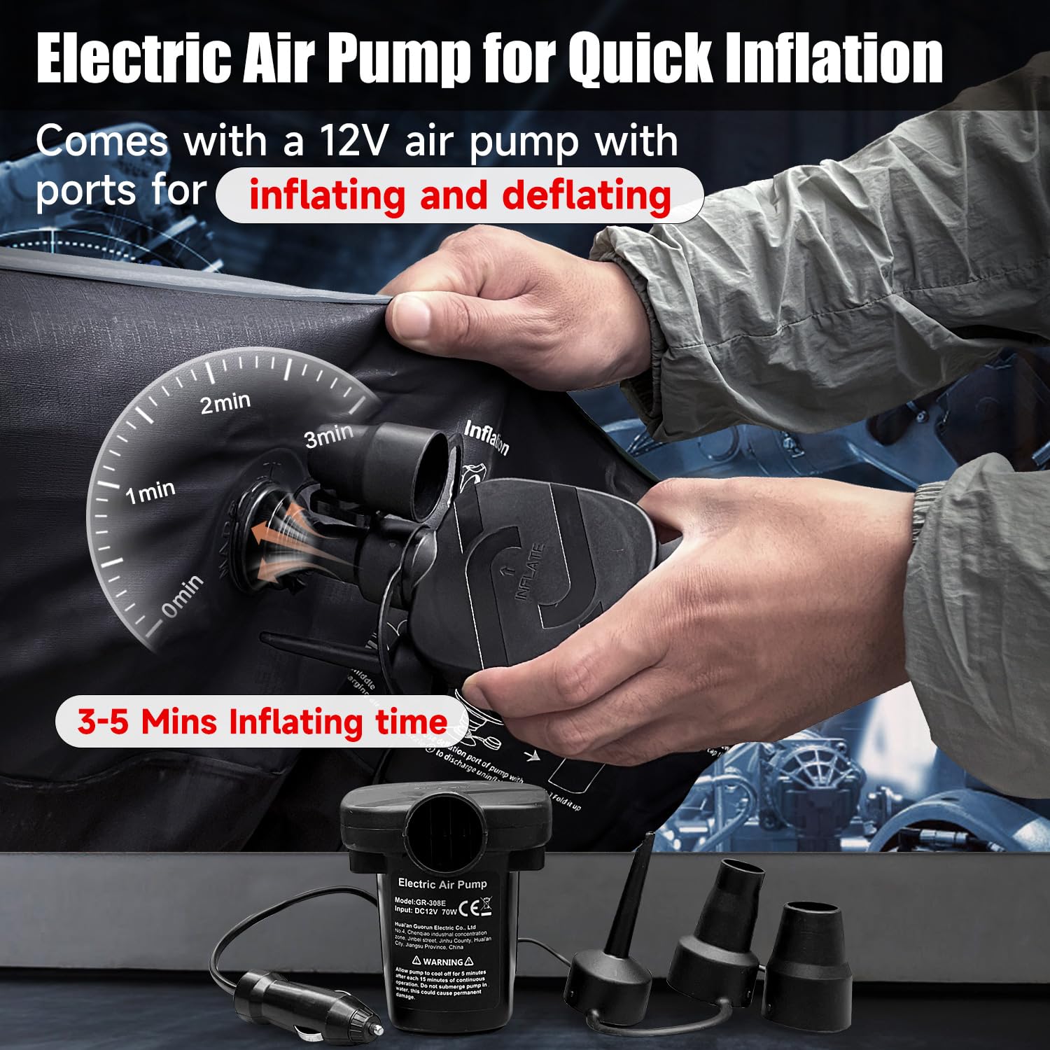 DikaSun inflatable bed weight-capacity illustration conveys sturdy support for multiple travelers.