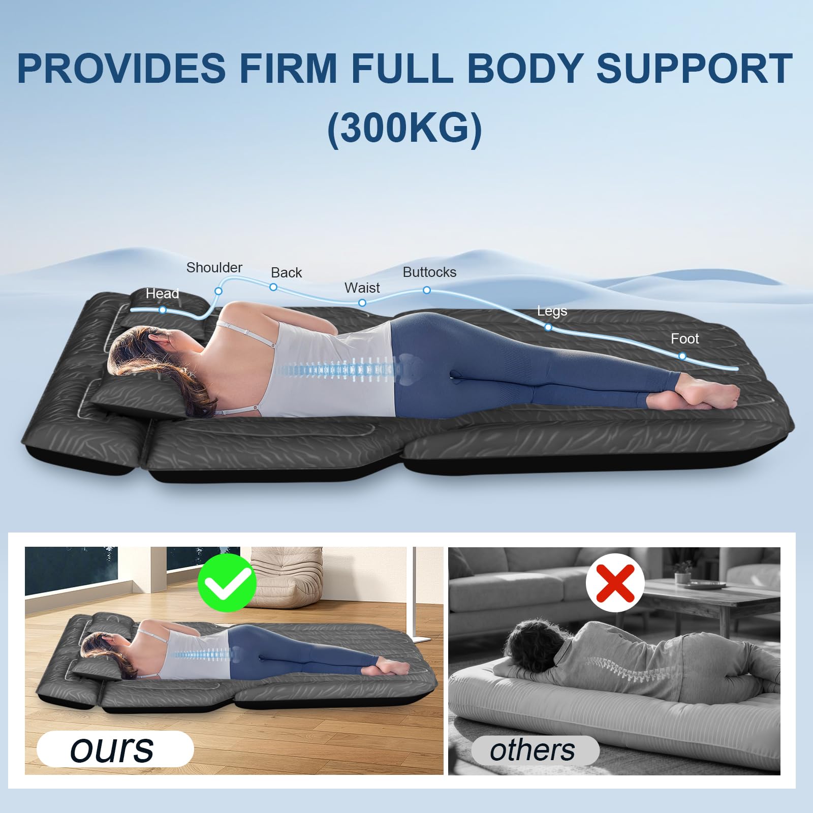 DikaSun mattress with pillows ready for family camping and car trips