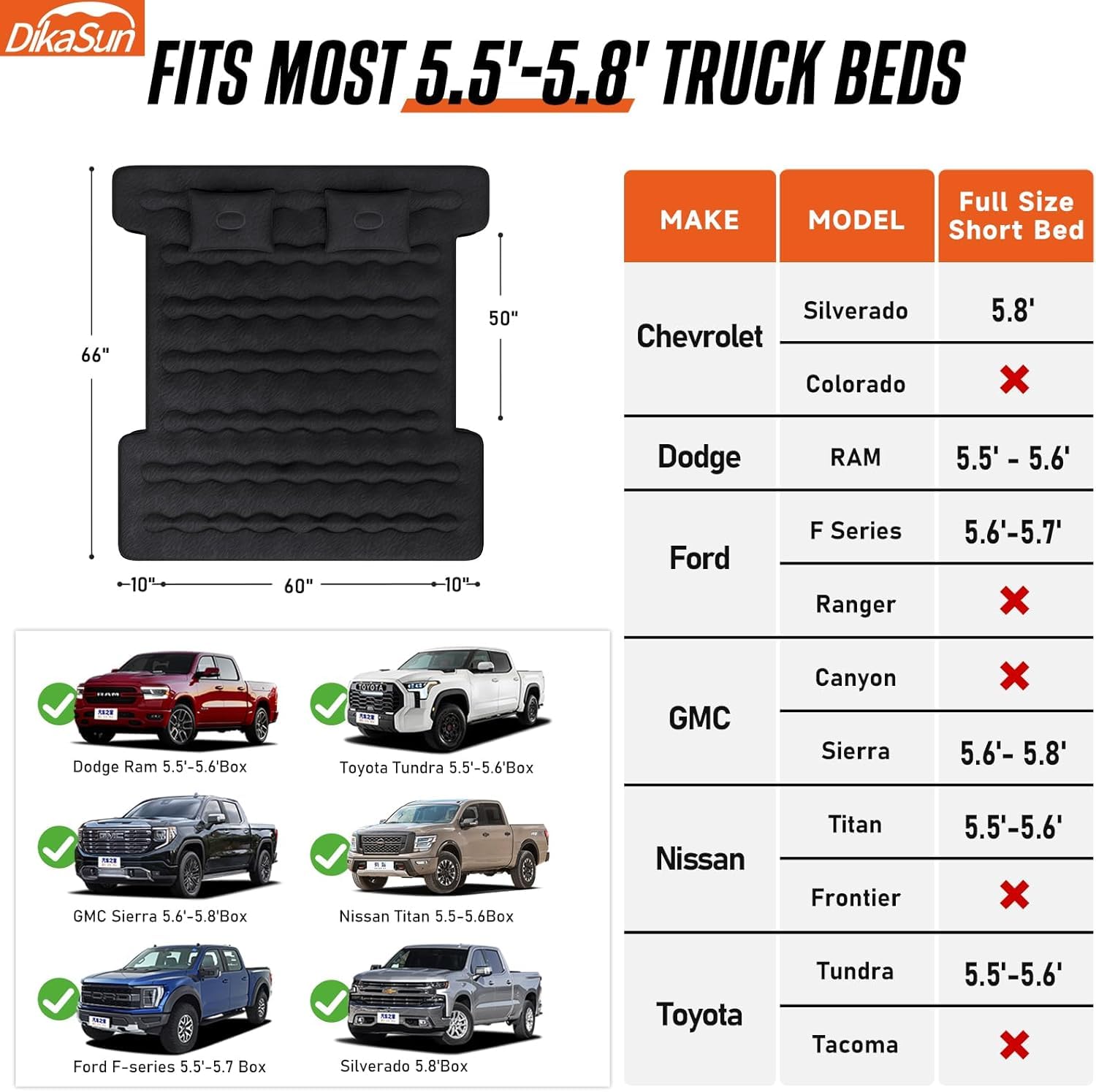 DikaSun truck bed mattress with flocked surface and wave design supports the spine.