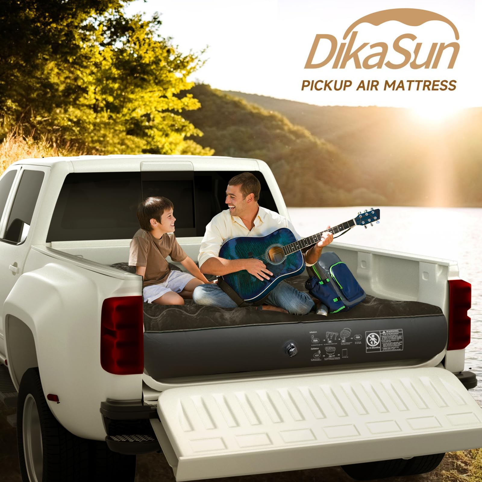 DikaSun truck bed mattress used in tent settings for camping nights.