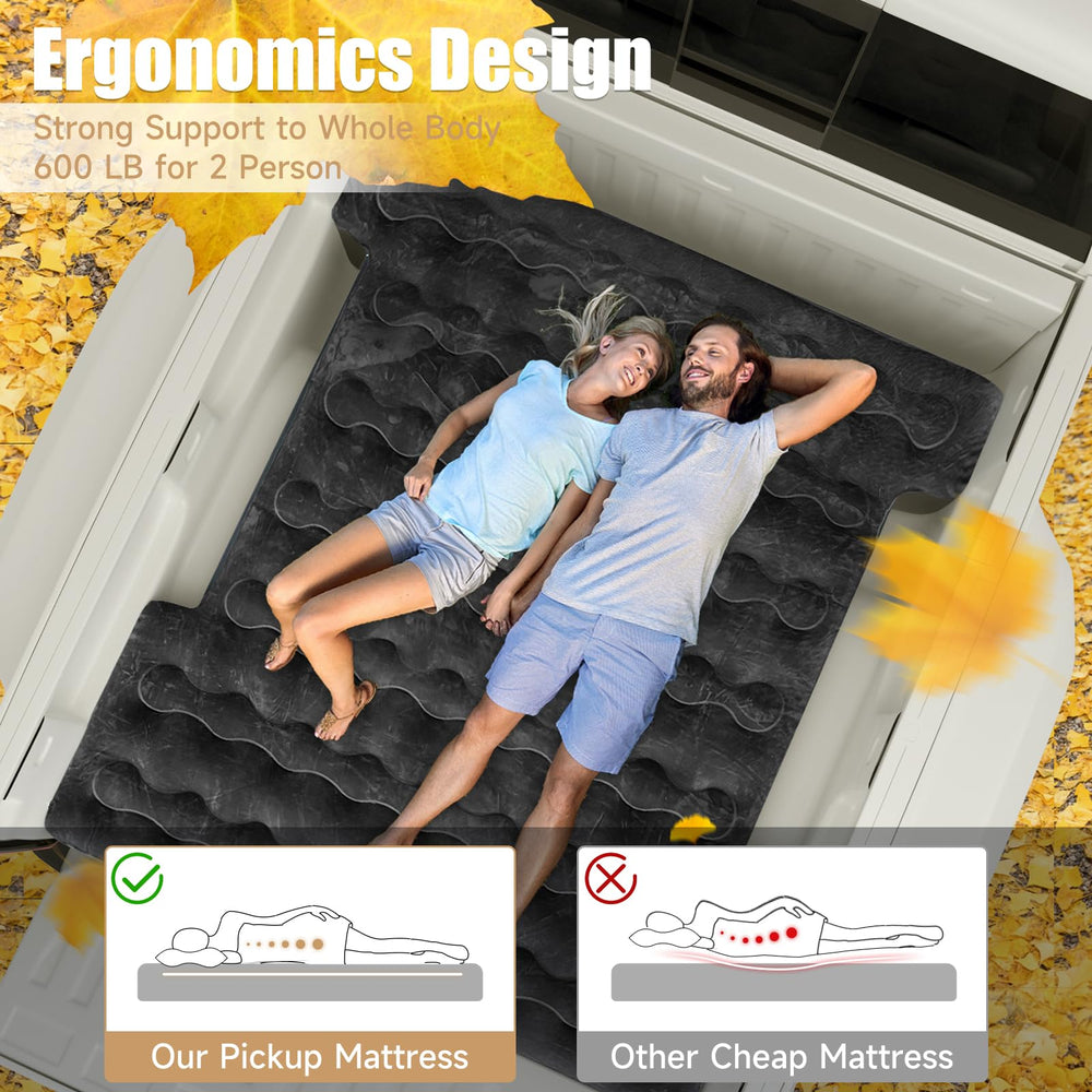 DikaSun truck bed mattress with pump inflates quickly for adventures.