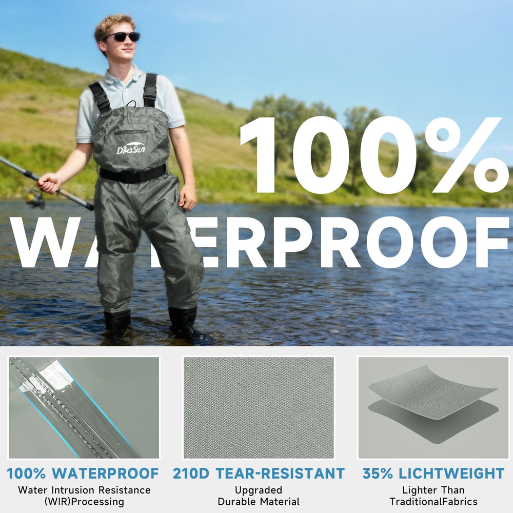 DikaSun waders pockets and D-rings: secure storage for tools and accessories.