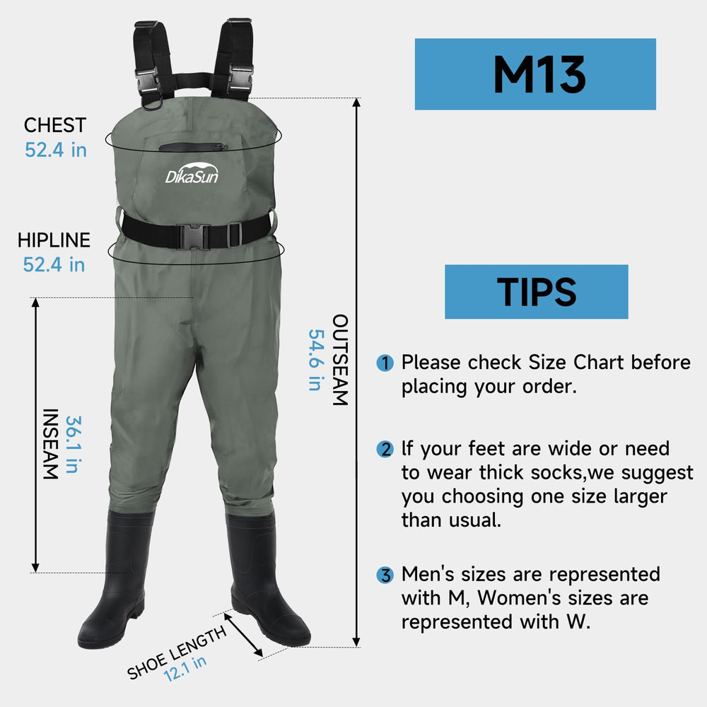 DikaSun waders taped seams indicate reliable waterproof construction for wet conditions