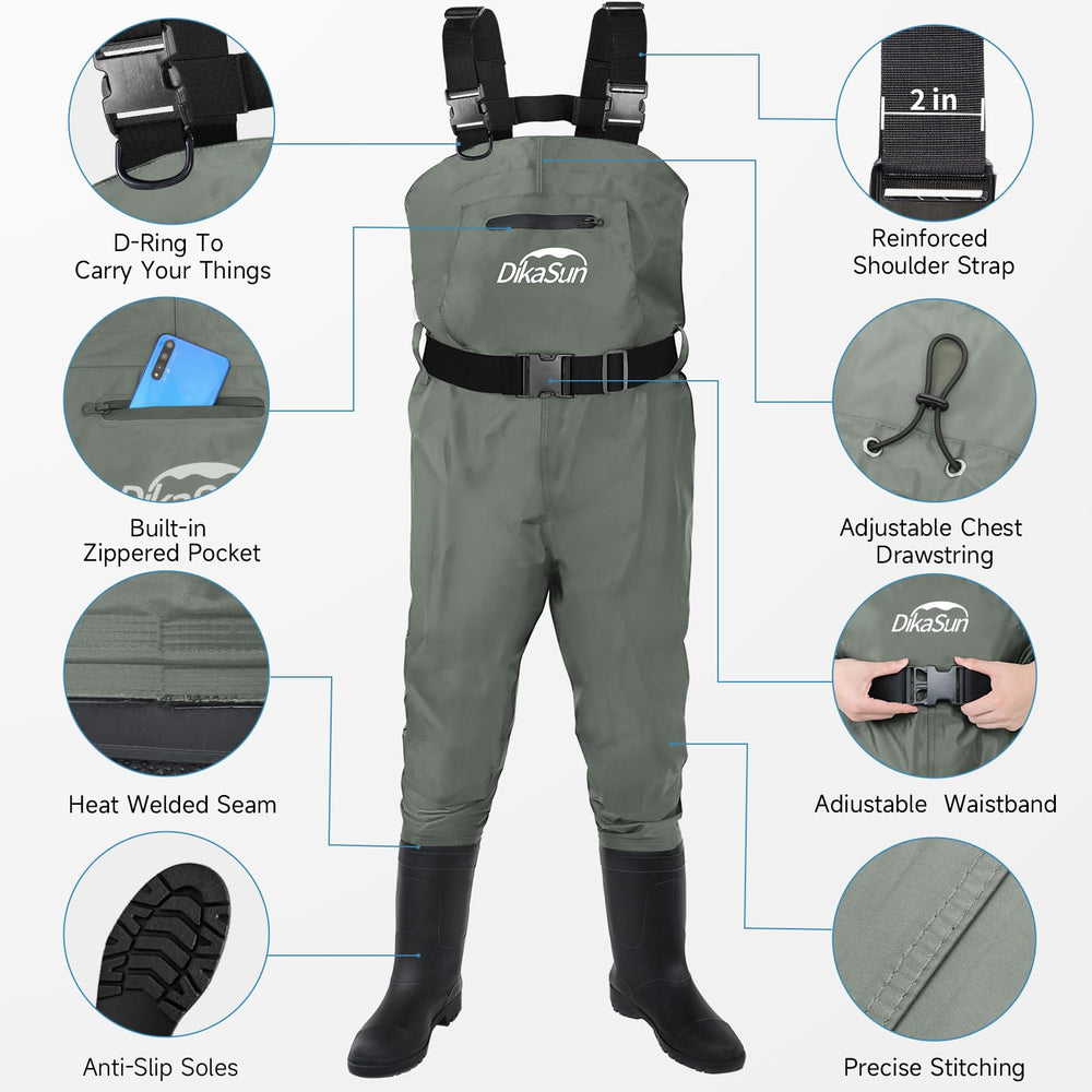 DikaSun waders waterproof 20k: reinforced seams protect you by riverbanks.