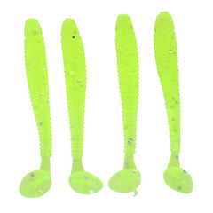 Dilwe 50pcs soft plastic T-tail grub in fluorescent green for freshwater and saltwater.