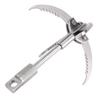 Dilwe grappling hook applied to tree and rock for secure anchoring.
