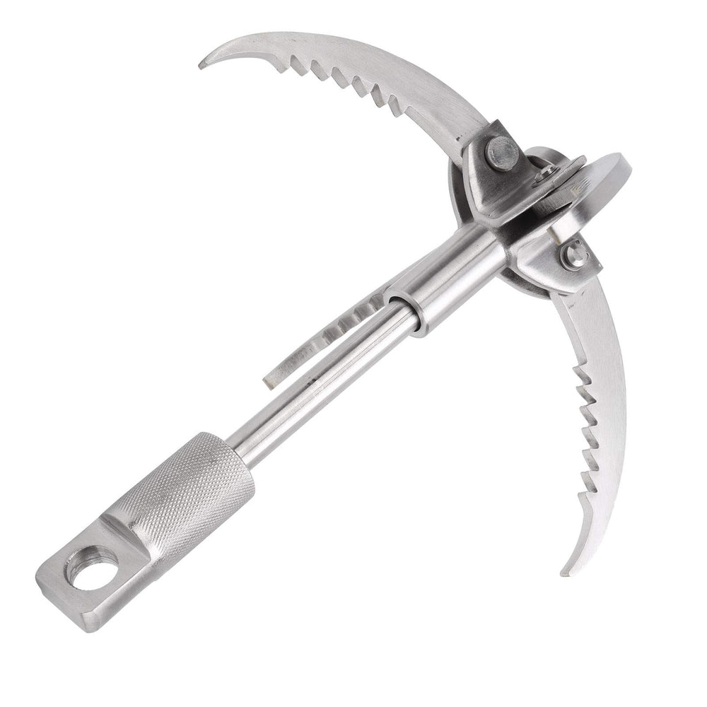 Dilwe grappling hook applied to tree and rock for secure anchoring.