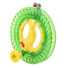 Dilwe green fishing line reel close-up showing lightweight ABS construction for versatile water use.