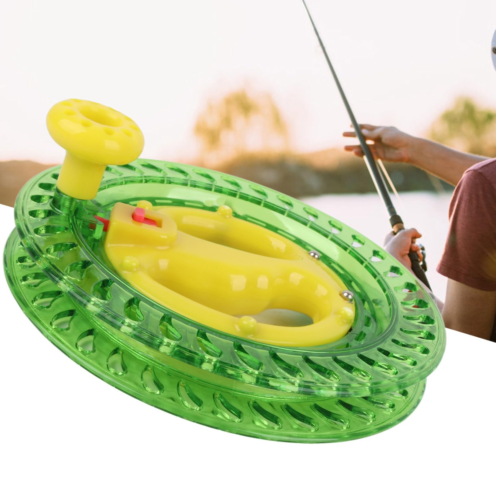 Dilwe green fishing line reel coated finish suggests weather resistance.