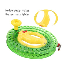 Dilwe green fishing line reel drag system image shows reliable tension.