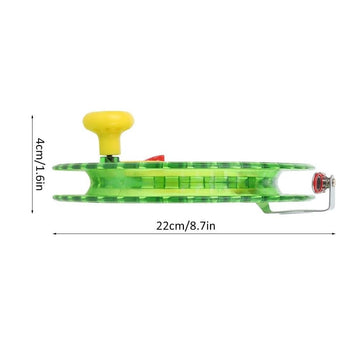 Dilwe green fishing line reel side view highlights large arbor and smooth drag.