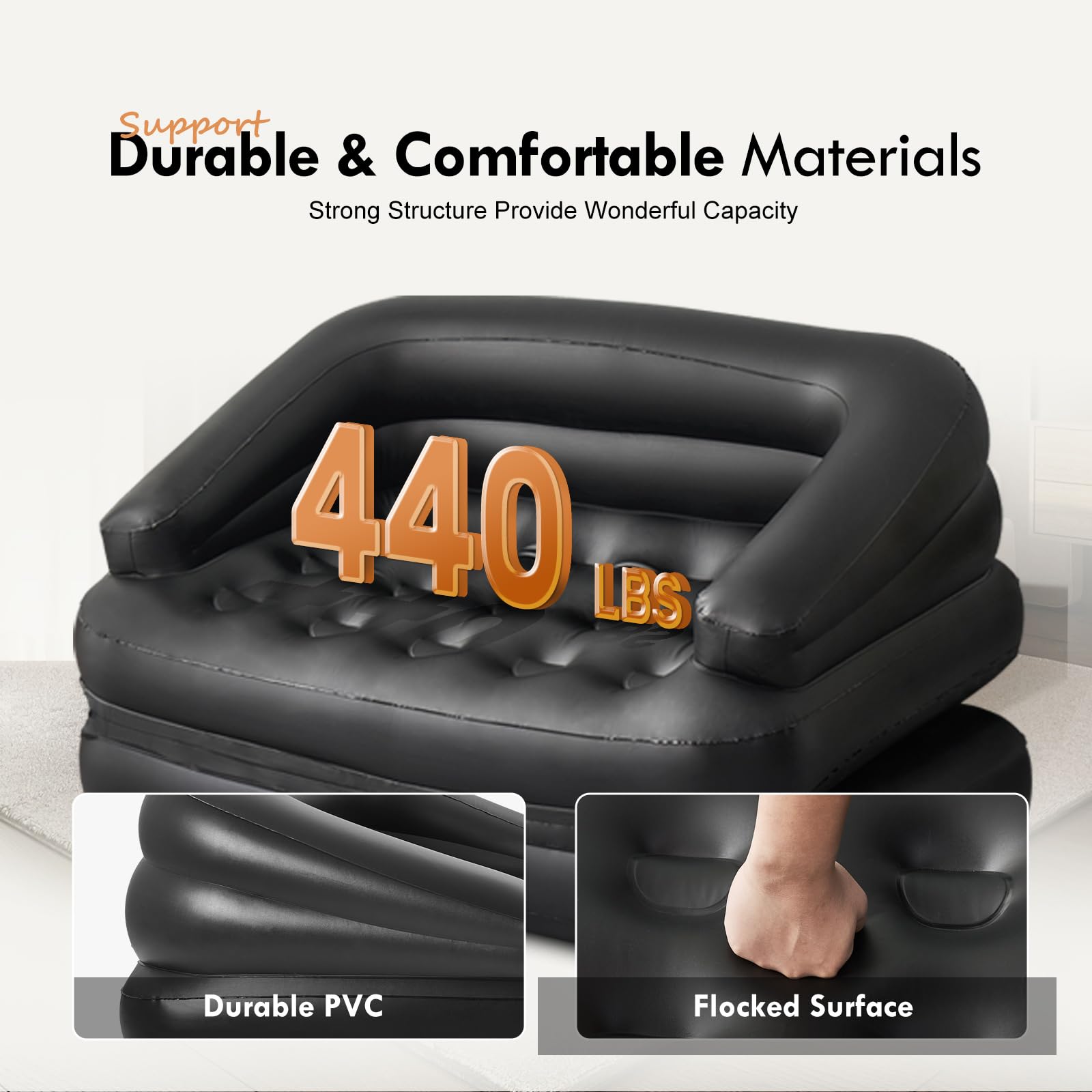 DIMAR GARDEN full-size inflatable mattress offering spacious comfort for guests.