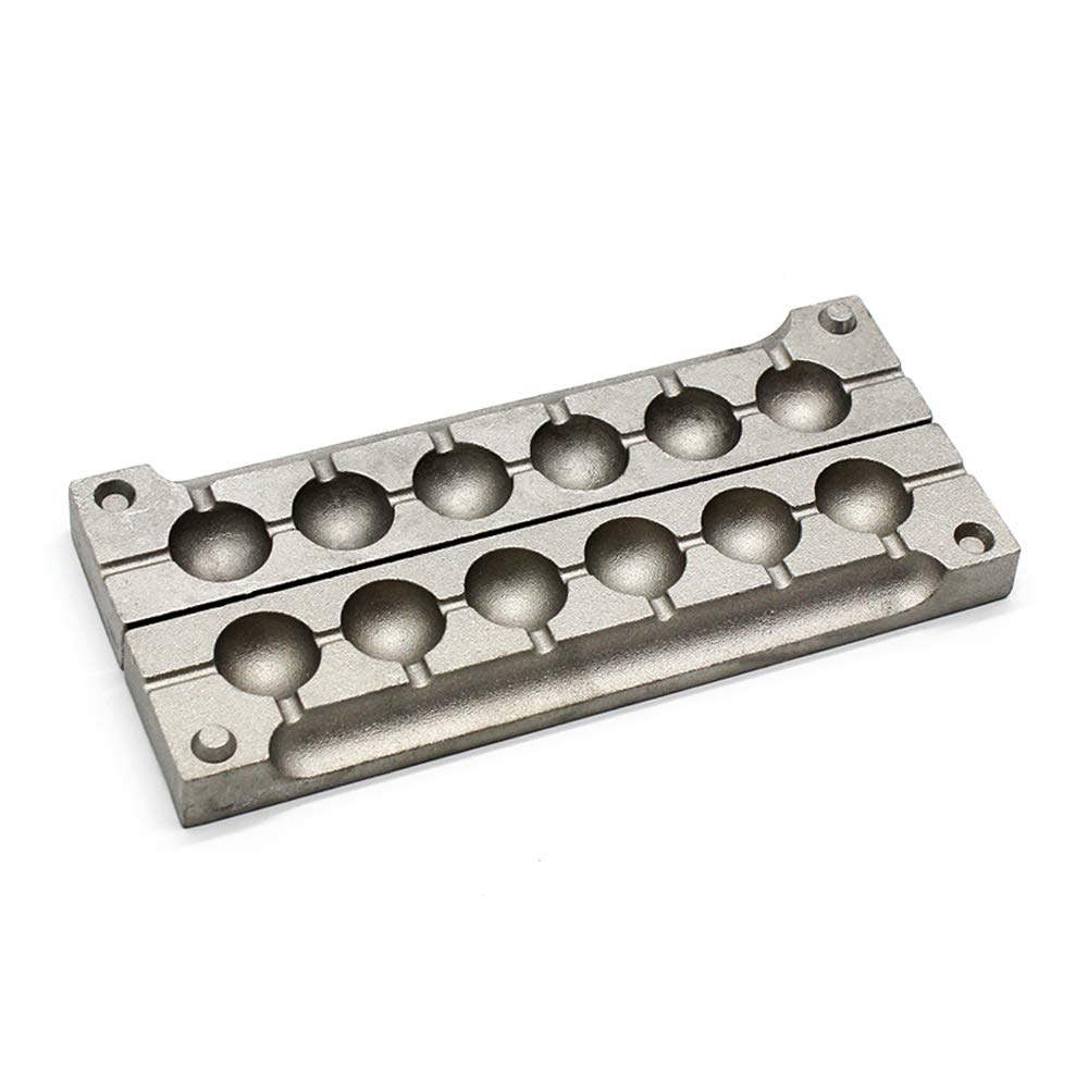 Close-up of Dimatteo round sinker mold showing six cavities