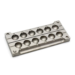 Close-up of Dimatteo round sinker mold showing six cavities