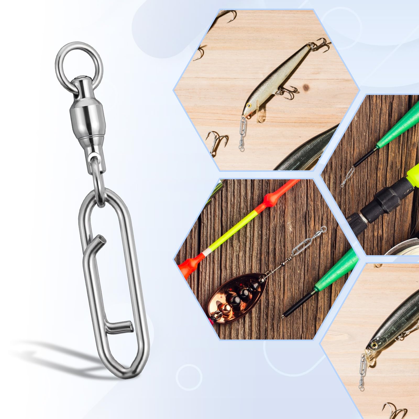 Packaging showing 30 pieces of fishing speed clips and swivels