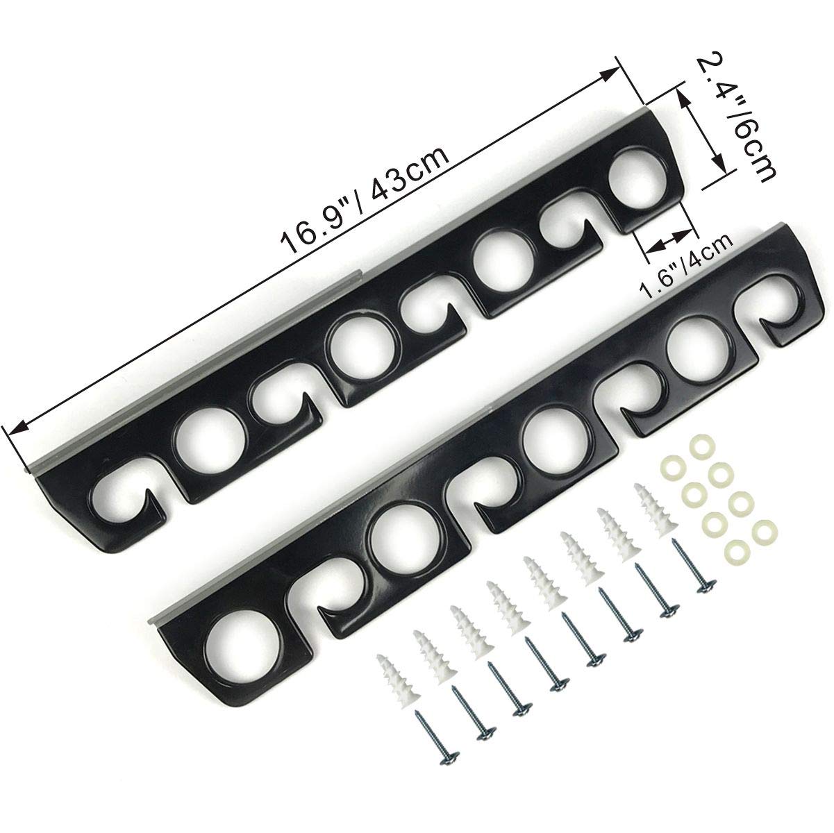 Rack dimensions 2.4 x 16.9 inches with 1.6 inch holes