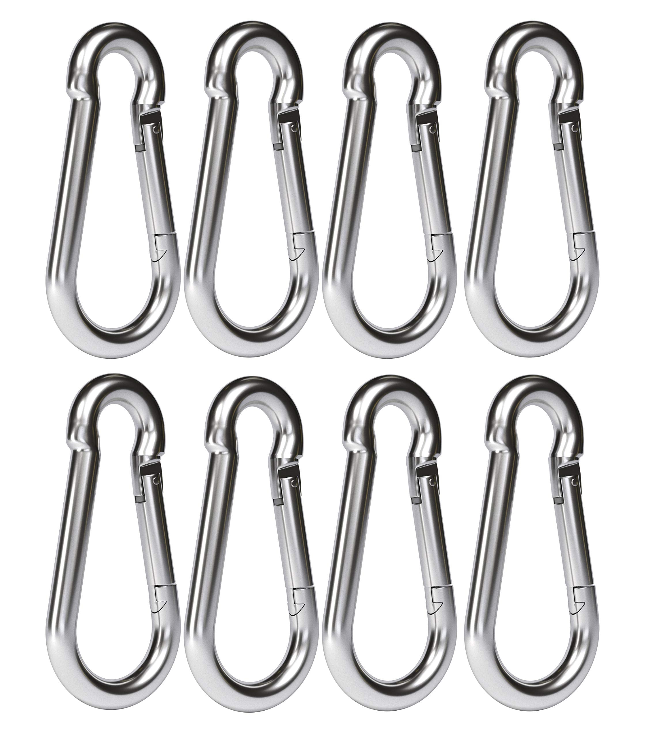 Dimok heavy duty carabiner clip, 4-inch silver, eight-pack, ideal for camping and boating
