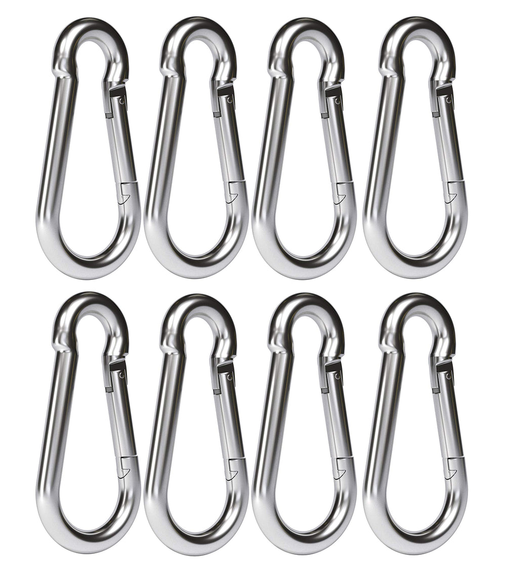 Dimok heavy duty carabiner clip, 4-inch silver, eight-pack, ideal for camping and boating