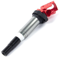Dinan D650-0003 red ignition coil close-up highlighting premium materials for stable ignition in BMW engines.