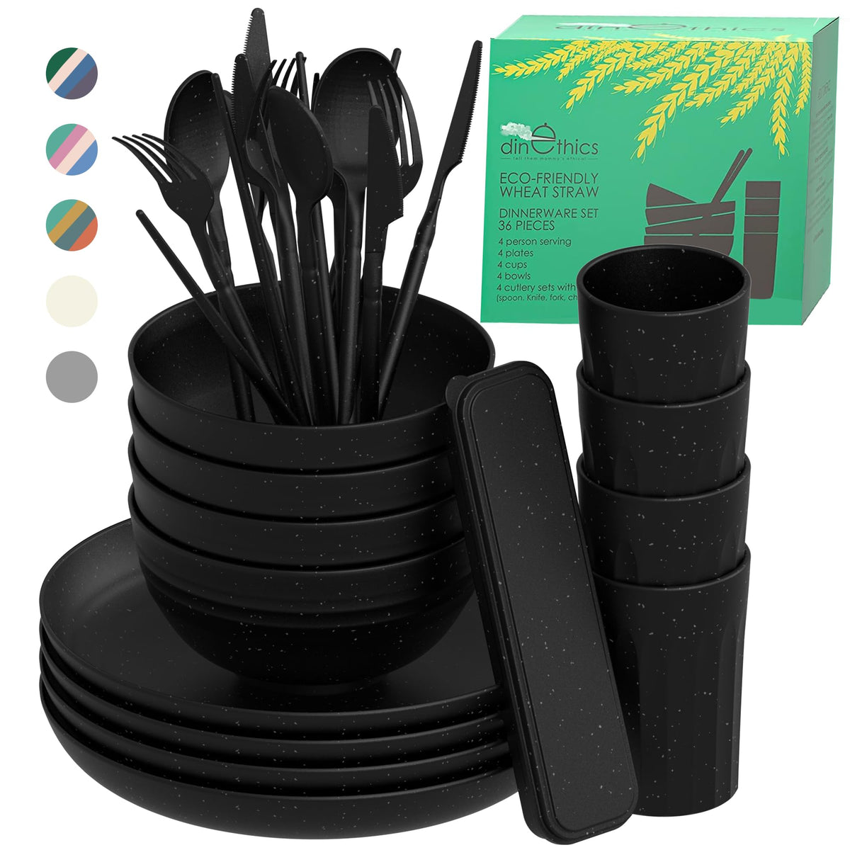 DINETHICS wheat straw dinnerware plates—stackable and stain-resistant for quick, tidy camping meals.