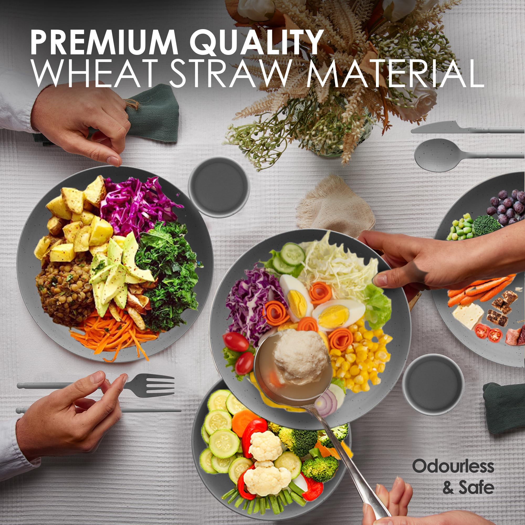 DINETHICS Wheatstraw bowl-cyan—unbreakable and travel-friendly for camping.