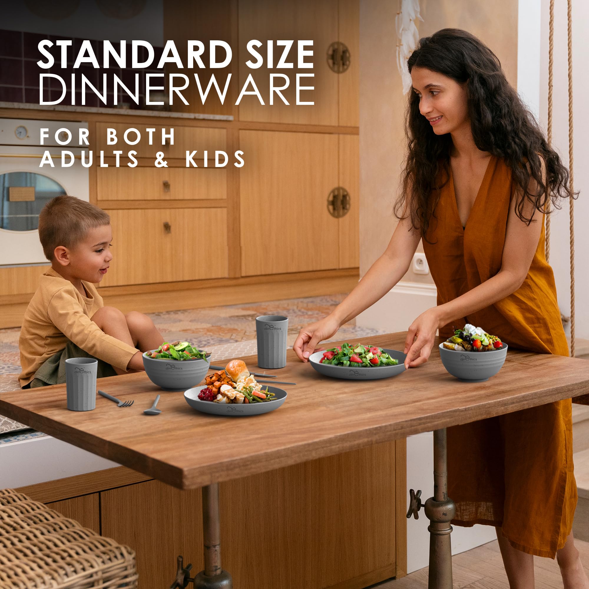 DINETHICS Wheatstraw stackable-plates—space-saving design for dorm kitchens and RVs.