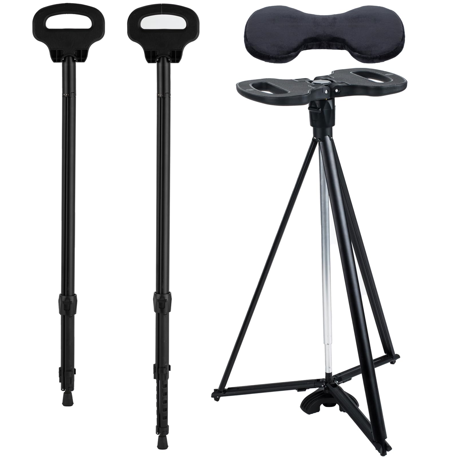 DINVES Adjustable Cane Chair folded compact for easy transport and storage.
