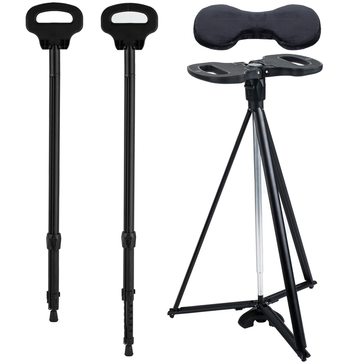 DINVES Adjustable Cane Chair folded compact for easy transport and storage.