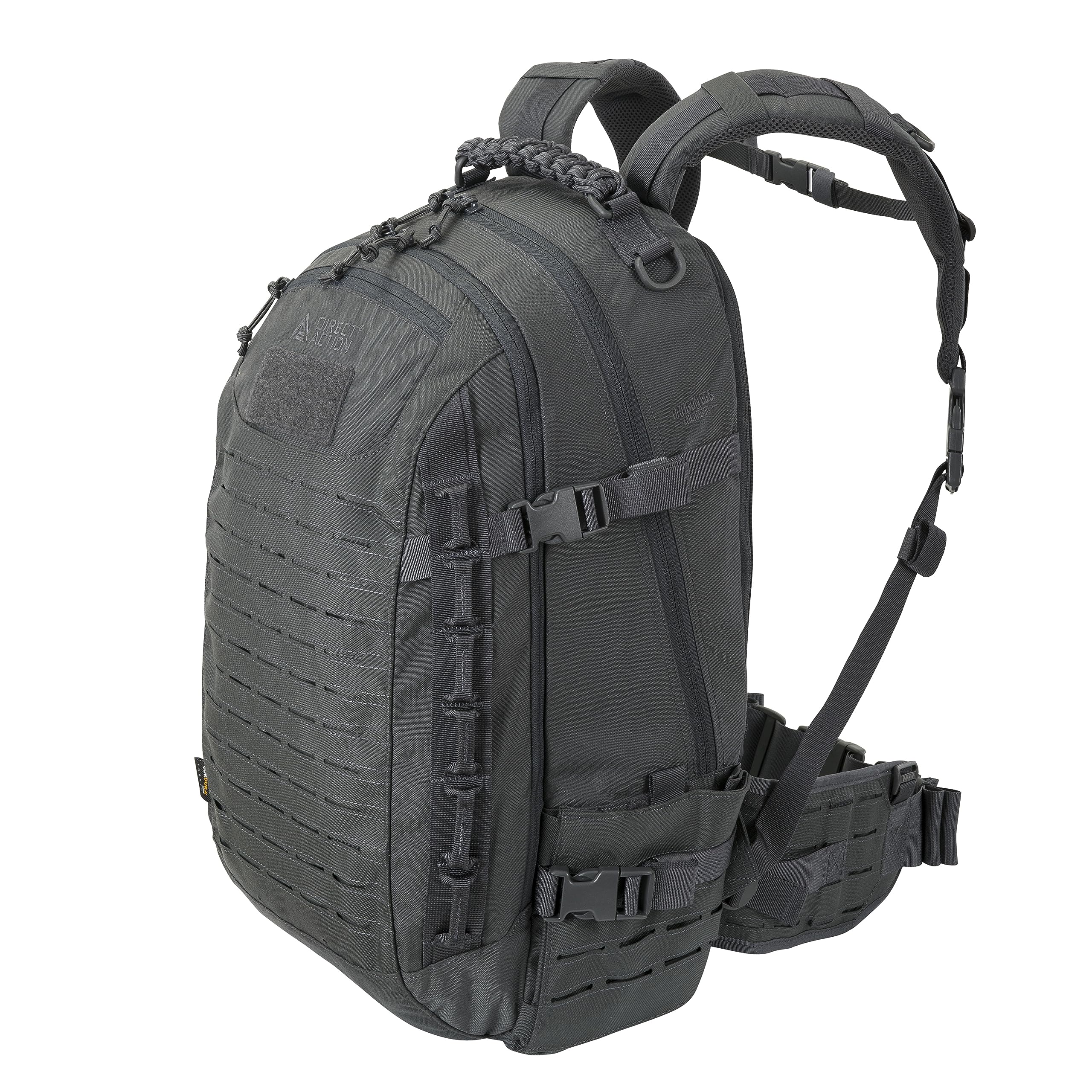 Direct Action Dragon Egg Enlarged Shadow Grey 30L front view shows organized compartments for daily carry.