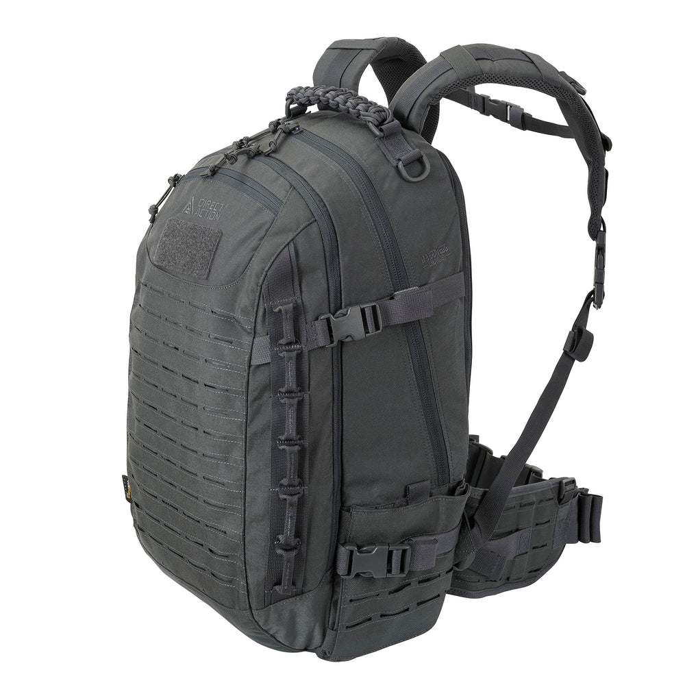 Direct Action Dragon Egg Enlarged Shadow Grey 30L front view shows organized compartments for daily carry.