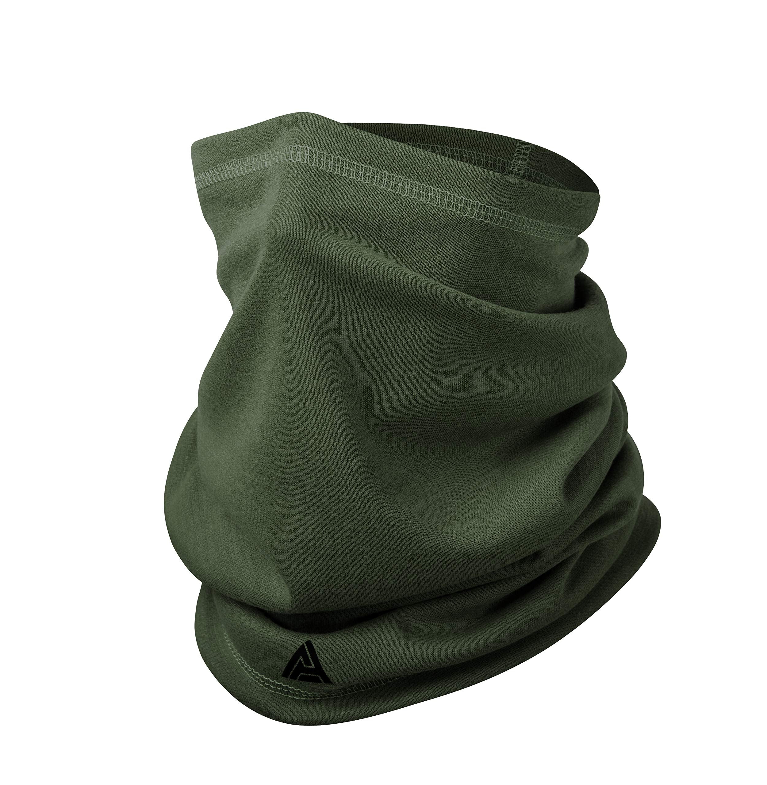 Direct Action neck gaiter FR Army Green used as neck cover for wind and dust protection.